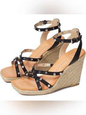 Dolce Vita Marika Black Studded Espadrille Wedge Sandals